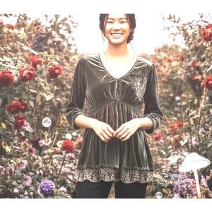 Live and Let Live Dress Tunic SZ Med Petite Velvet Sequin Babydoll Y2K Steampunk